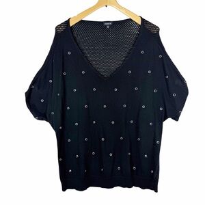 Vintage Torrid Black Short Sleeve Knit Grommet Top Mesh Back Size 3